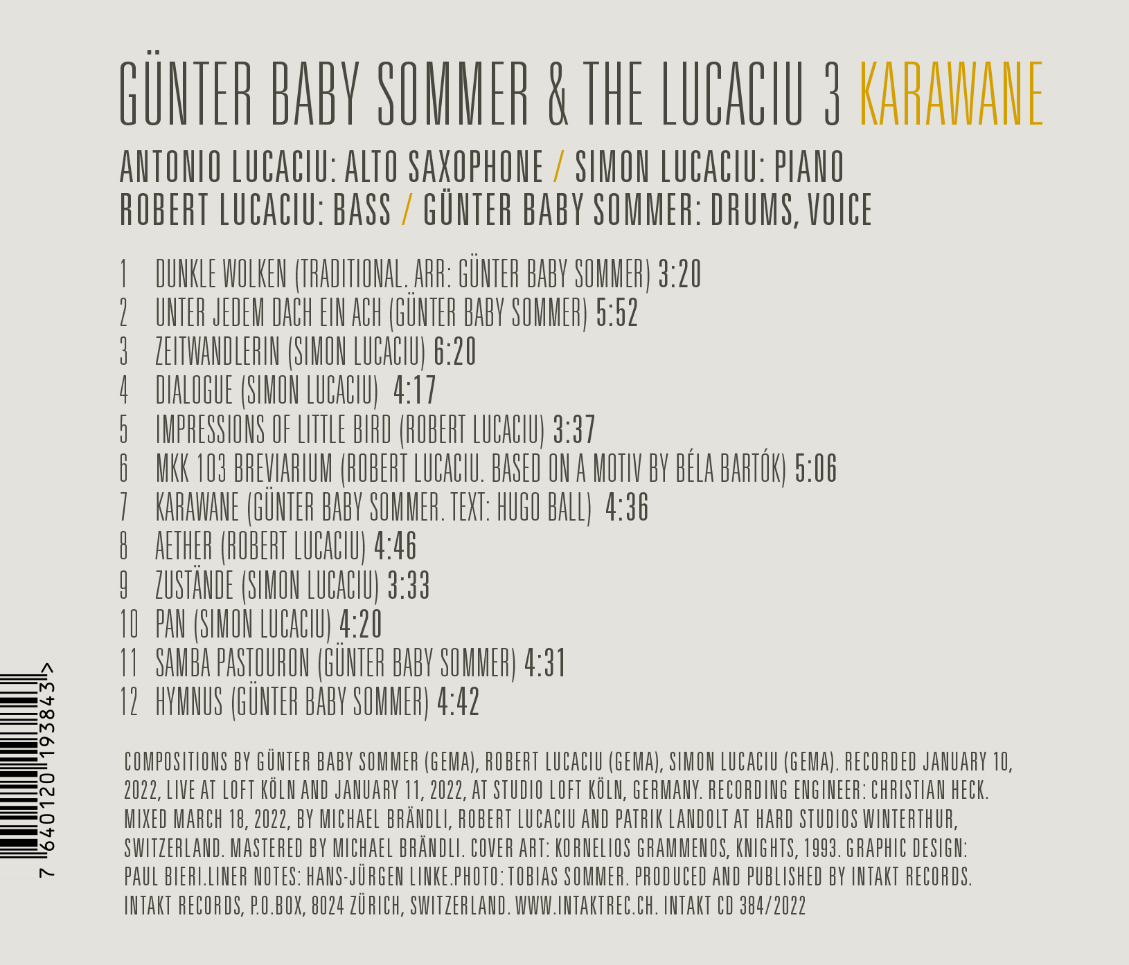 FGÜNTER BABY SOMMER & THE LUCACIU 3 - KARAWANE. INTAKT CD 384 back cover
