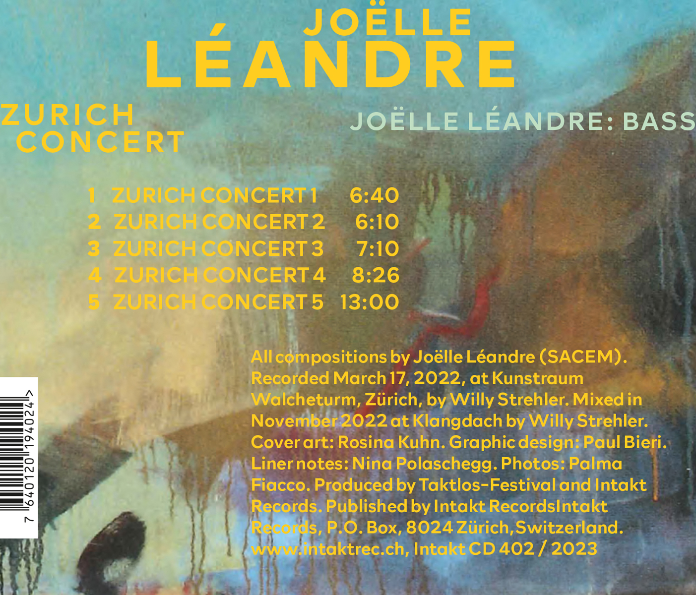 JOËLLE LÉANDRE: ZURICH CONCERT cover back