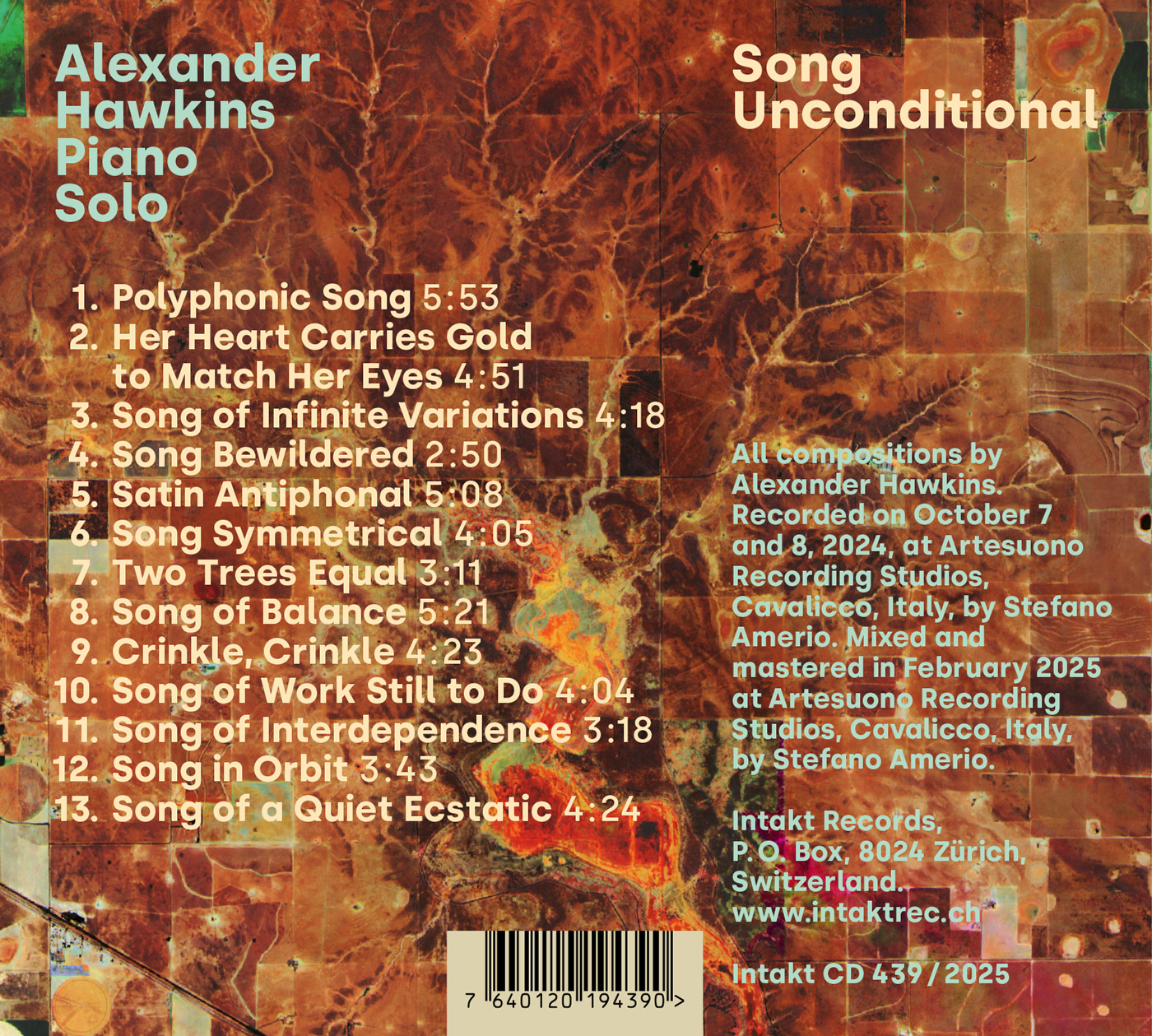 ALEXANDER HAWKINS. SONG UNCONDITIONAL – PIANO SOLO back cover