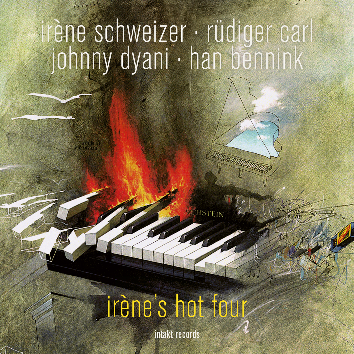 Cover Intakt 438 IRÈNE SCHWEIZER – RÜDIGER CARL – JOHNNY DYANI – HAN BENNINK. IRÈNE’S HOT FOUR