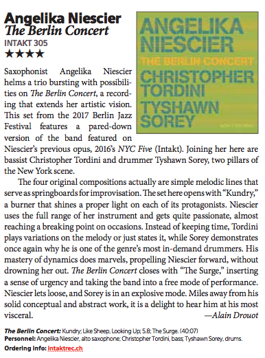 downbeat magazine review angelika niescier berlin concert