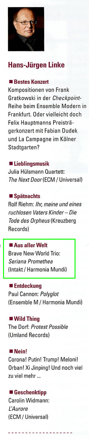 Brave New World Trio:
								Seriana Promethea