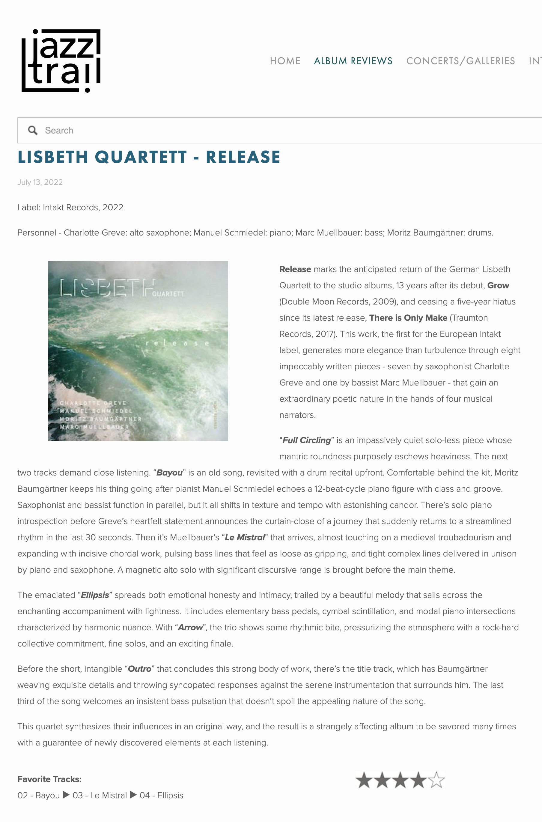 Emotional reactions to the pandemic have had a big impact on artistic output in the last two years – but new music for 2022 is different. These albums were conceived and recorded in a time of relief and cautious optimism, as lockdowns lifted. And that delicate, hopeful spirit is at the heart of Release by Lisbeth Quartett.