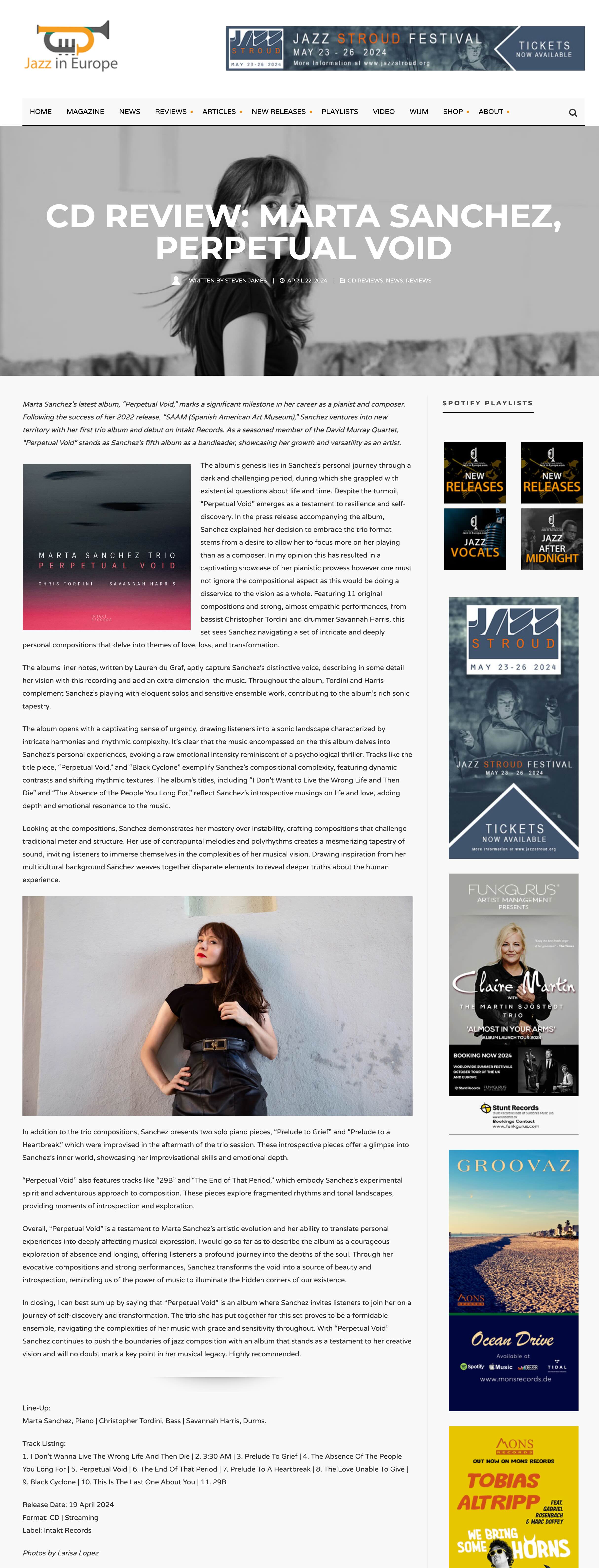 Marta Sanchez’s latest album, “Perpetual Void,” marks a significant milestone in her career as a pianist and composer. Following the success of her 2022 release, “SAAM (Spanish American Art Museum),” Sanchez ventures into new territory with her first trio album and debut on Intakt Records. As a seasoned member of the David Murray Quartet, “Perpetual Void” stands as Sanchez’s fifth album as a bandleader, showcasing her growth and versatility as an artist.