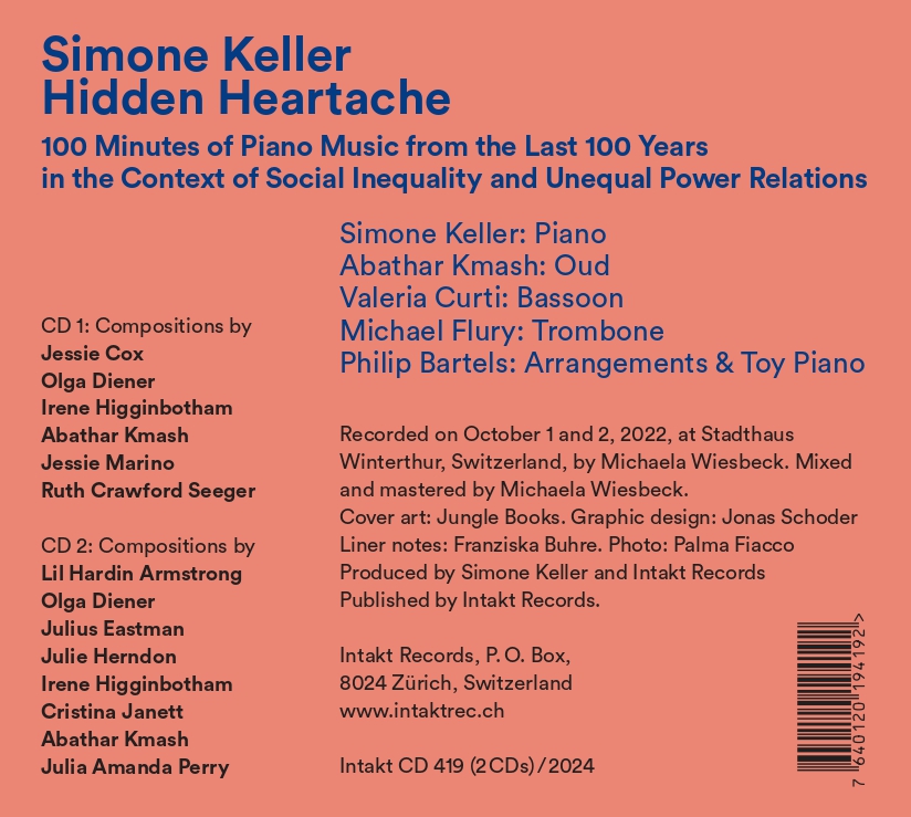 SIMONE KELLER. HIDDEN HEARTACHE. Intakt Records back cover 419