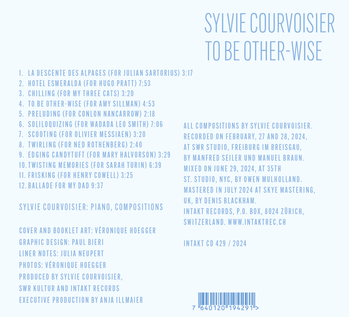 SYLVIE COURVOISIER
TO BE OTHER-WISE back cover