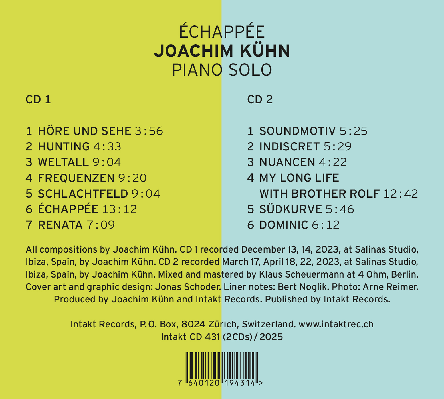 JOACHIM KÜHN
Échappée back cover