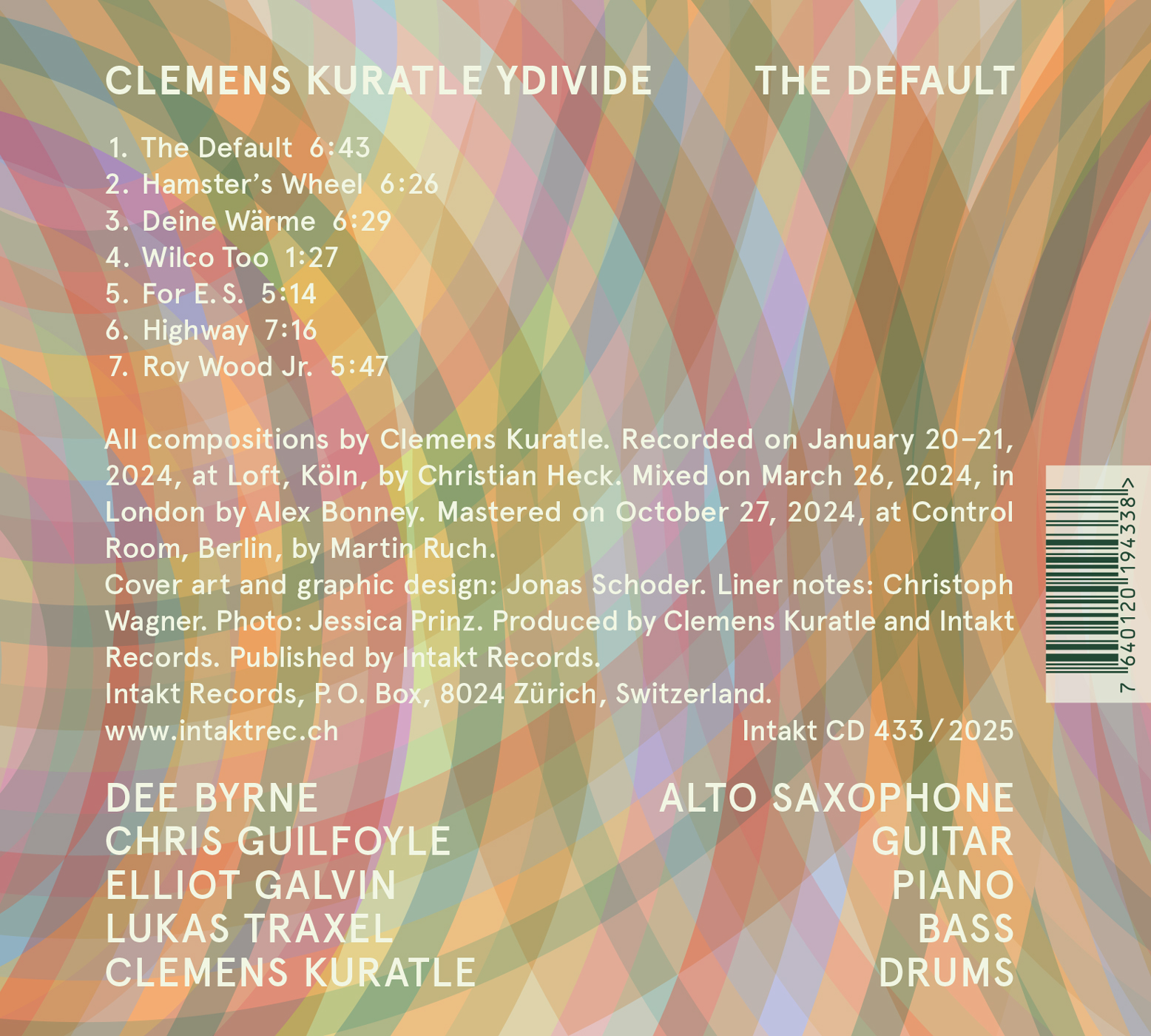 CLEMENS KURATLE YDIVIDE
with Elliott Galvin, Dee Byrne, Lukas Traxel and Chris Guilfoyle
The Default back cover