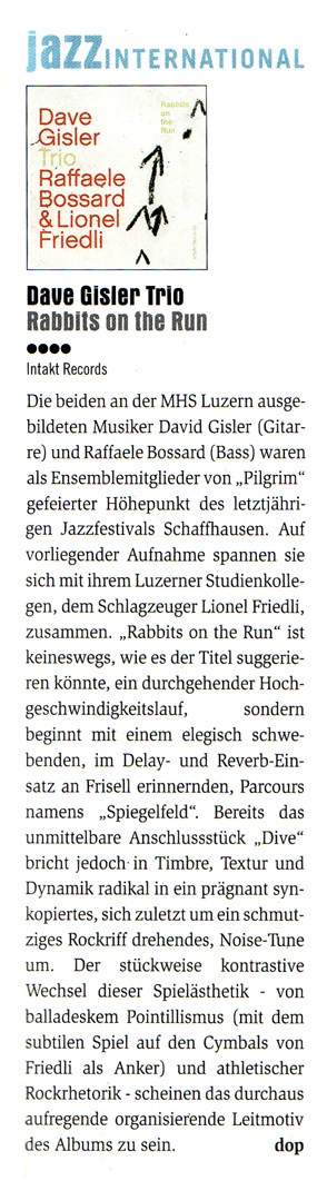 Achim Doppler Concerto Magazine reviews Dave Gisler Trio