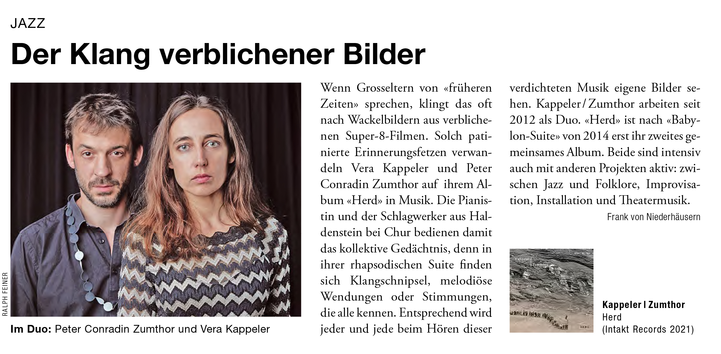 Frank von Niederhäusern, Kulturtipp Magazin, Sept 2021 (DE) Review of 