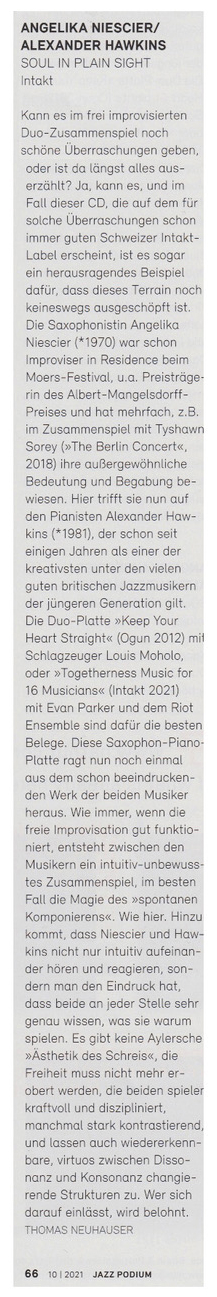 Thomas Neuhauser, Jazz Podium Magazine, Oct 2021 (DE)