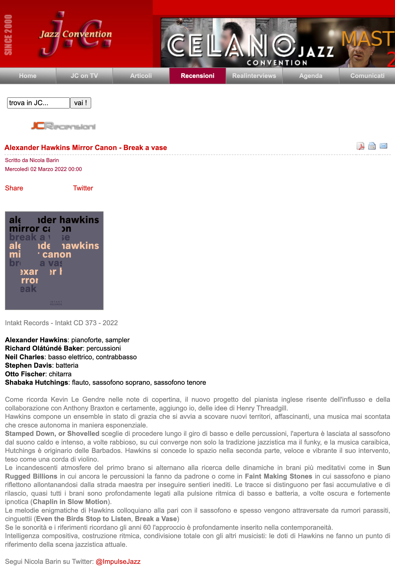 Come ricorda Kevin Le Gendre nelle note di copertina, il nuovo progetto del pianista inglese risente dell'influsso e della collaborazione con Anthony Braxton e certamente, aggiungo io, delle idee di Henry Threadgill.
					Hawkins compone un ensemble in stato di grazia che si avvia a scovare nuovi territori, affascinanti, una musica mai scontata che cresce autonoma in maniera esponenziale.