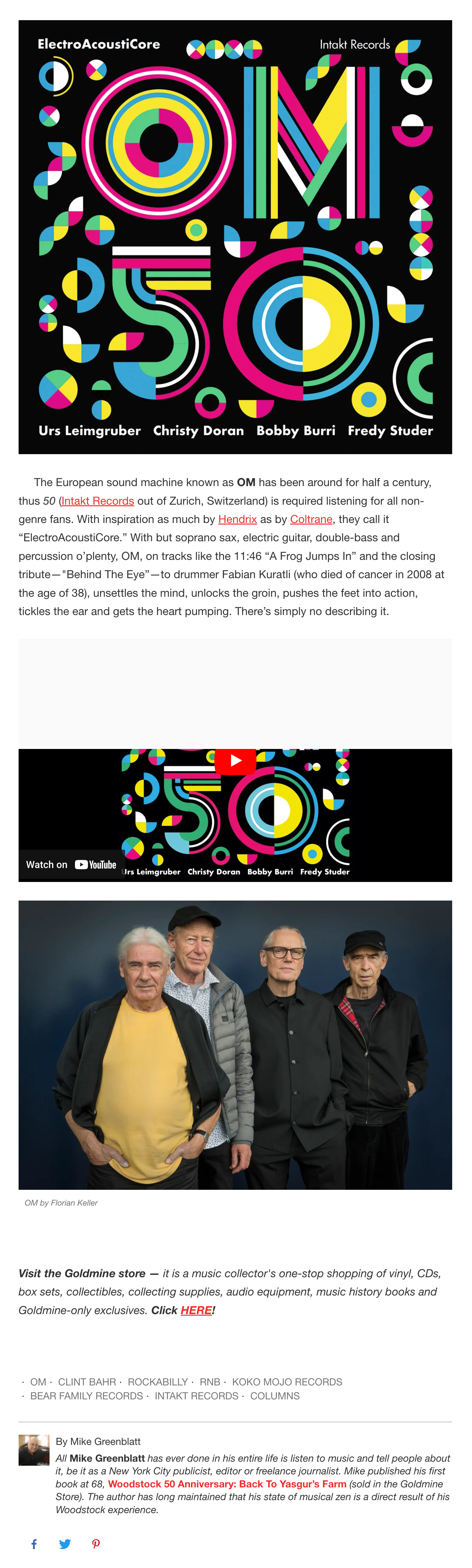 The European sound machine known as OM has been around for half a century, thus 50 (Intakt Records out of Zurich, Switzerland) is required listening for all non-genre fans.