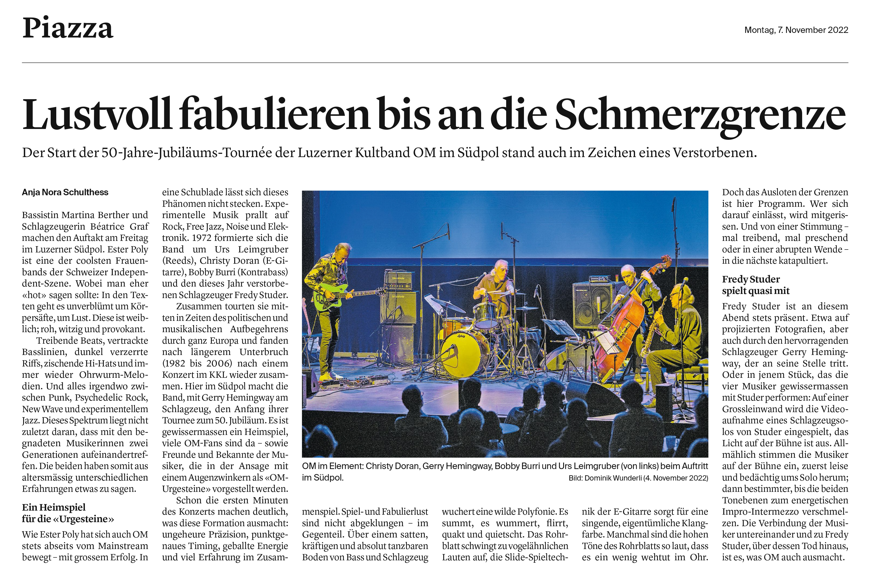 Der Start der 50 -Jahre-Jubiläums-Tournée der Luzerner Kultband OM im Südpol stand auch im Zeichen eines Verstorbenen.