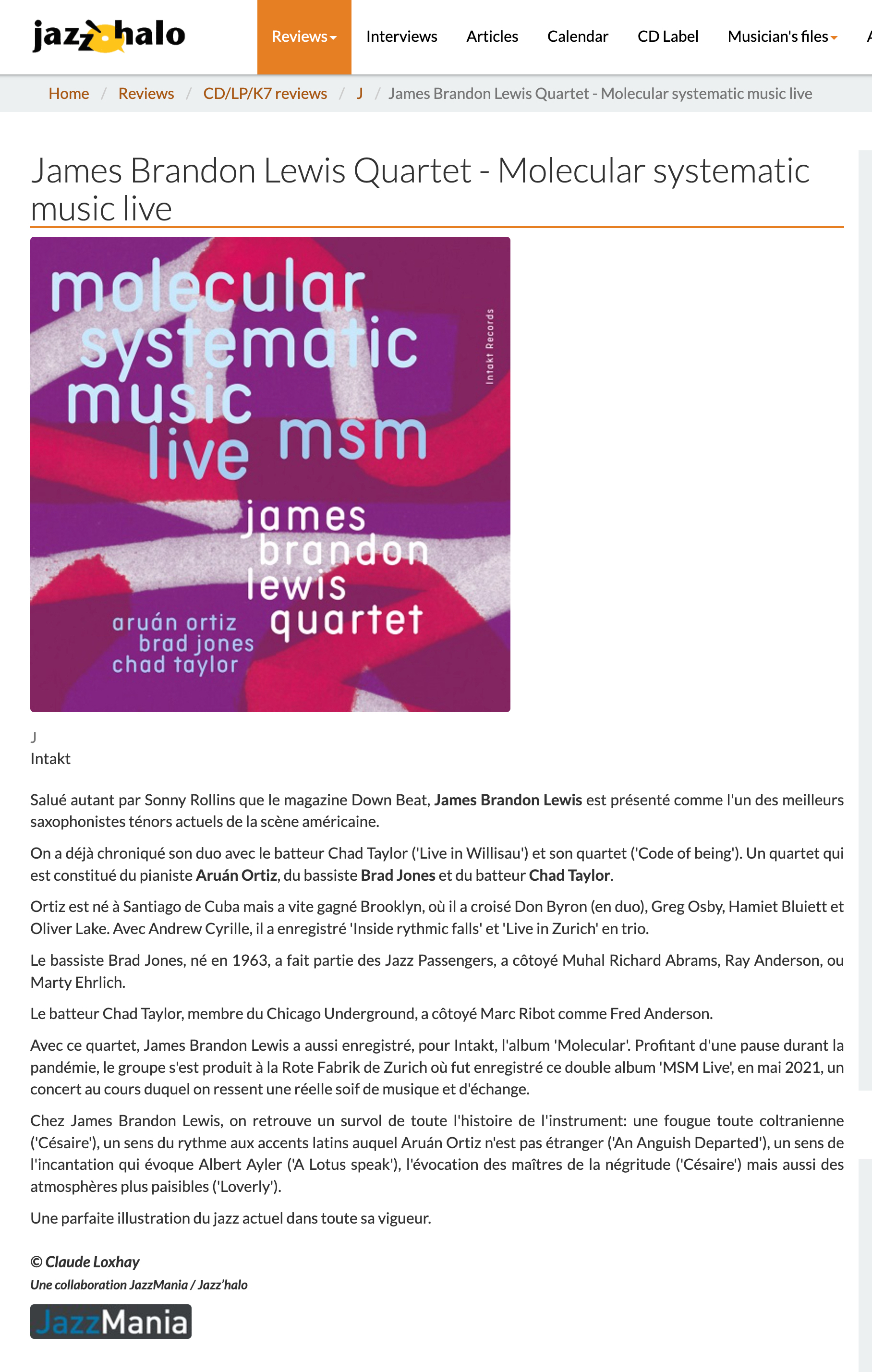 Salué autant par Sonny Rollins que le magazine Down Beat, James Brandon Lewis est présenté comme l'un des meilleurs saxophonistes ténors actuels de la scène américaine.

								On a déjà chroniqué son duo avec le batteur Chad Taylor ('Live in Willisau') et son quartet ('Code of being'). Un quartet qui est constitué du pianiste Aruán Ortiz, du bassiste Brad Jones et du batteur Chad Taylor.