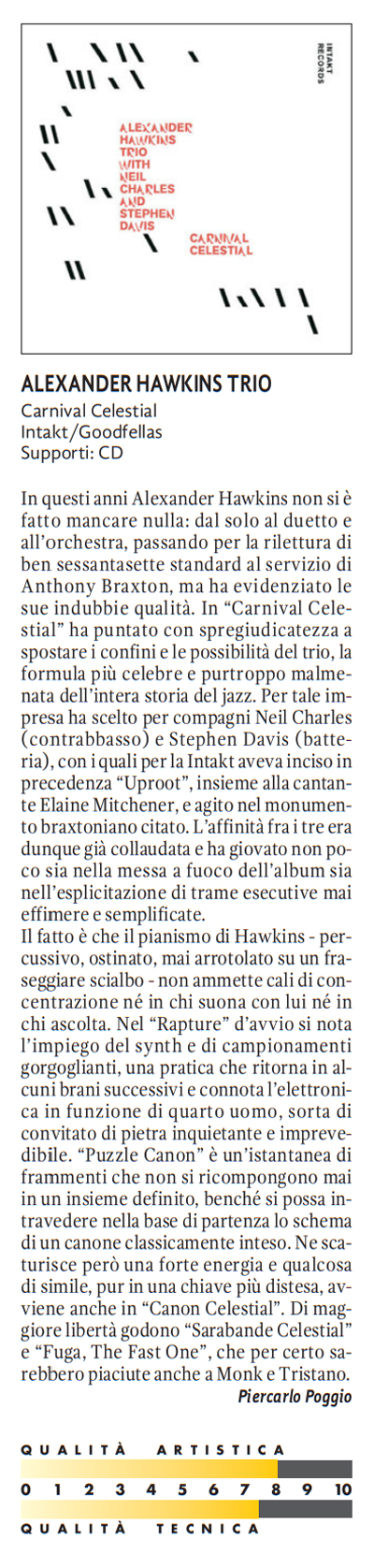In questi anni non si è fatto mancare nulla Alexander Hawkins, e dal solo al duetto e all’orchestra (“Togetherness”, 2020), passando per la sovrumana rilettura di ben 67 standard al servizio di Anthony Braxton, ha avuto modo di porre in evidenza le sue indubbie qualità.