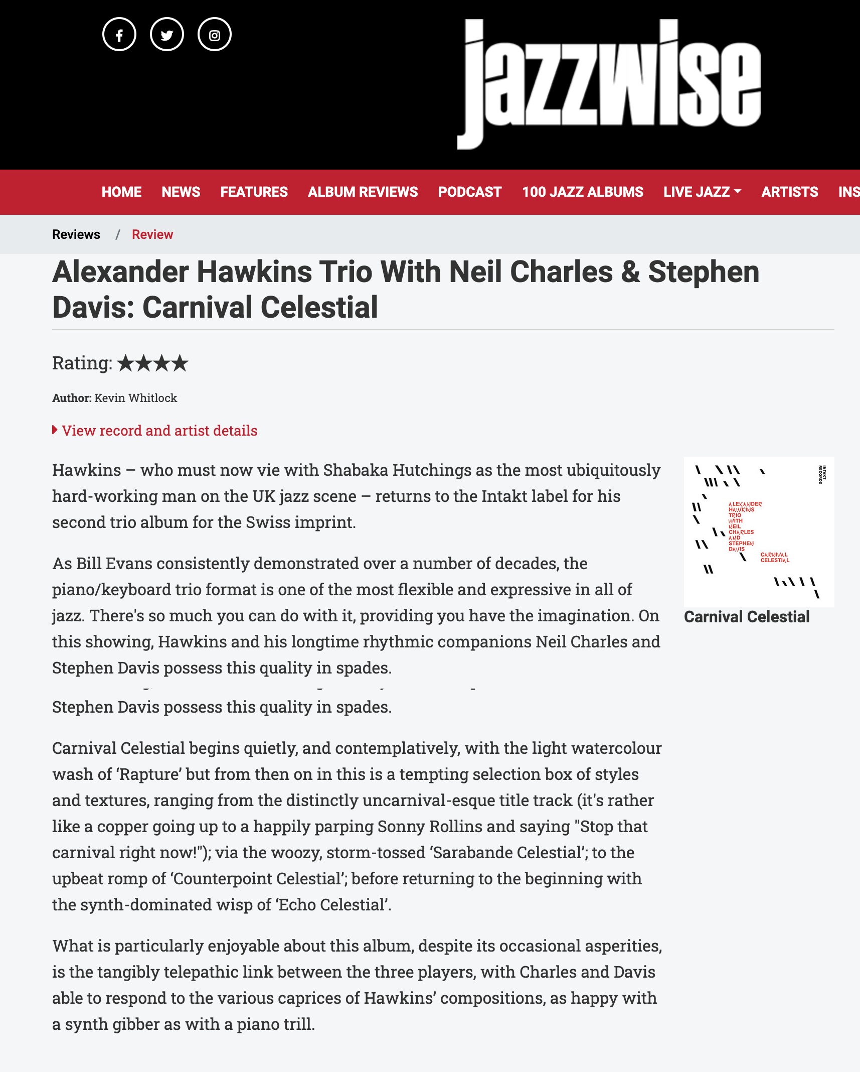Hawkins – who must now vie with Shabaka Hutchings as the most ubiquitously hard-working man on the UK jazz scene – returns to the Intakt label for his second trio album for the Swiss imprint.