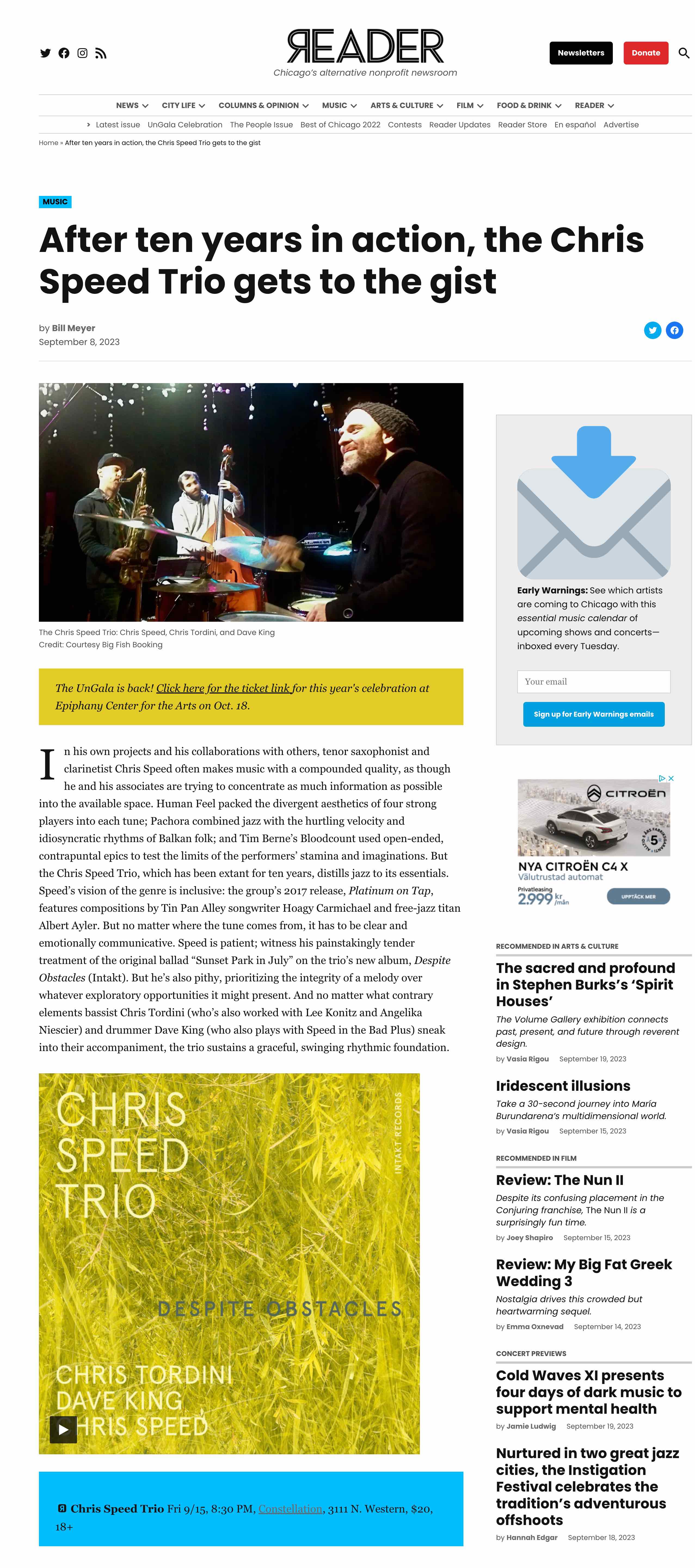 In his own projects and his collaborations with others, tenor saxophonist and clarinetist Chris Speed often makes music with a compounded quality, as though he and his associates are trying to concentrate as much information as possible into the available space.