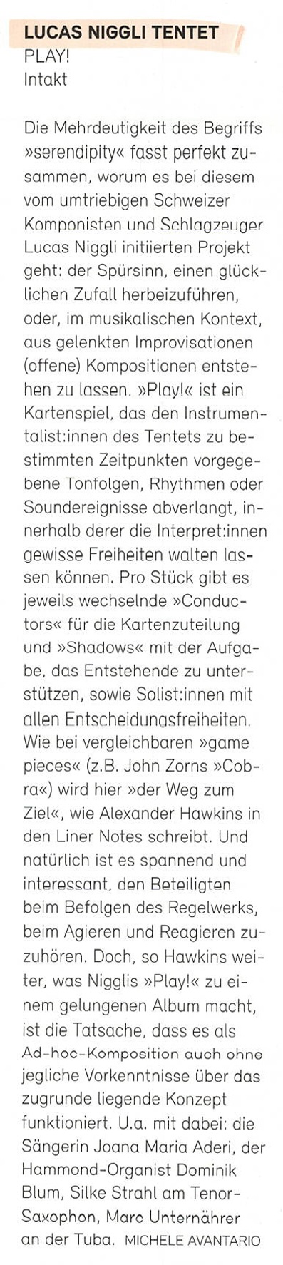 Die Mehrdeutigkeit des Begriffs
		»serendipity« fasst perfekt zu-sammen, worum es bei diesem vom umtriebigen Schweizer Komponisten und Schlagzeuger Lucas Niggli initiierten Projekt geht: der Spürsinn, einen glücklichen Zufall herbeizuführen, oder, im musikalischen Kontext, aus gelenkten Improvisationen (offene) Kompositionen entstehen zu lassen.