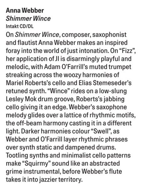On Shimmer Wince, composer, saxophonist and flautist Anna Webber makes an inspired foray into the world of just intonation.