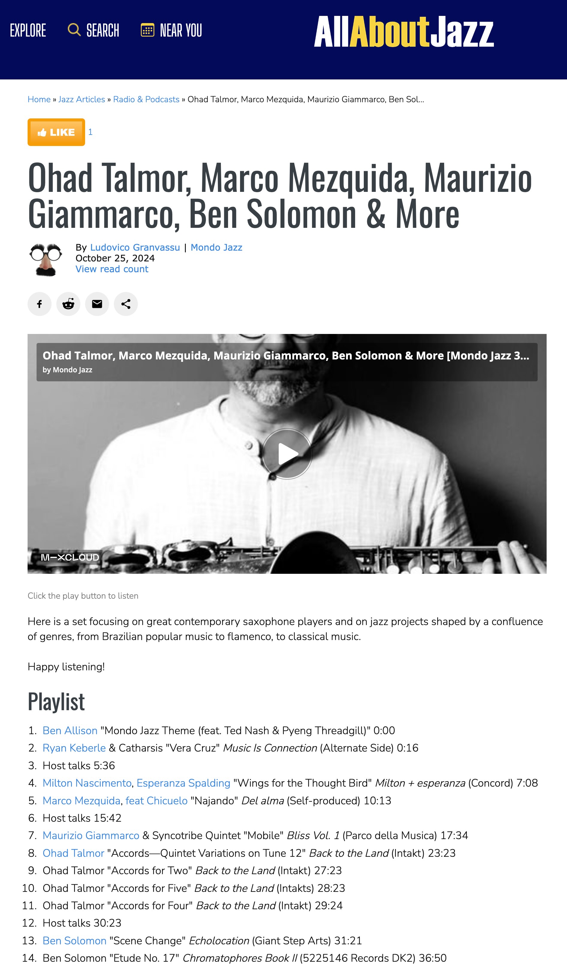 Here is a set focusing on great contemporary saxophone players and on jazz projects shaped by a confluence of genres, from Brazilian popular music to flamenco, to classical music.