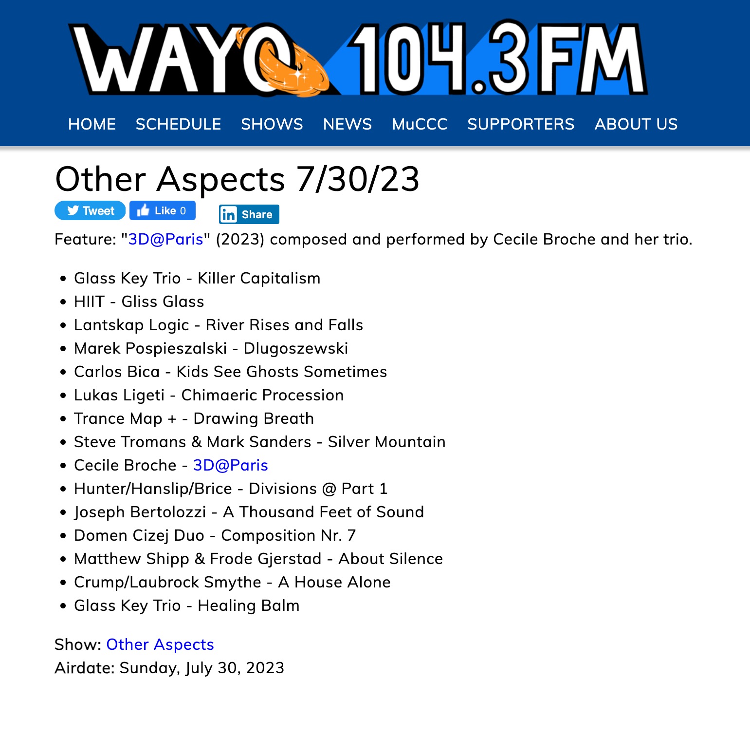 Other Aspects, WAYO 104.3FM, July 30 2023