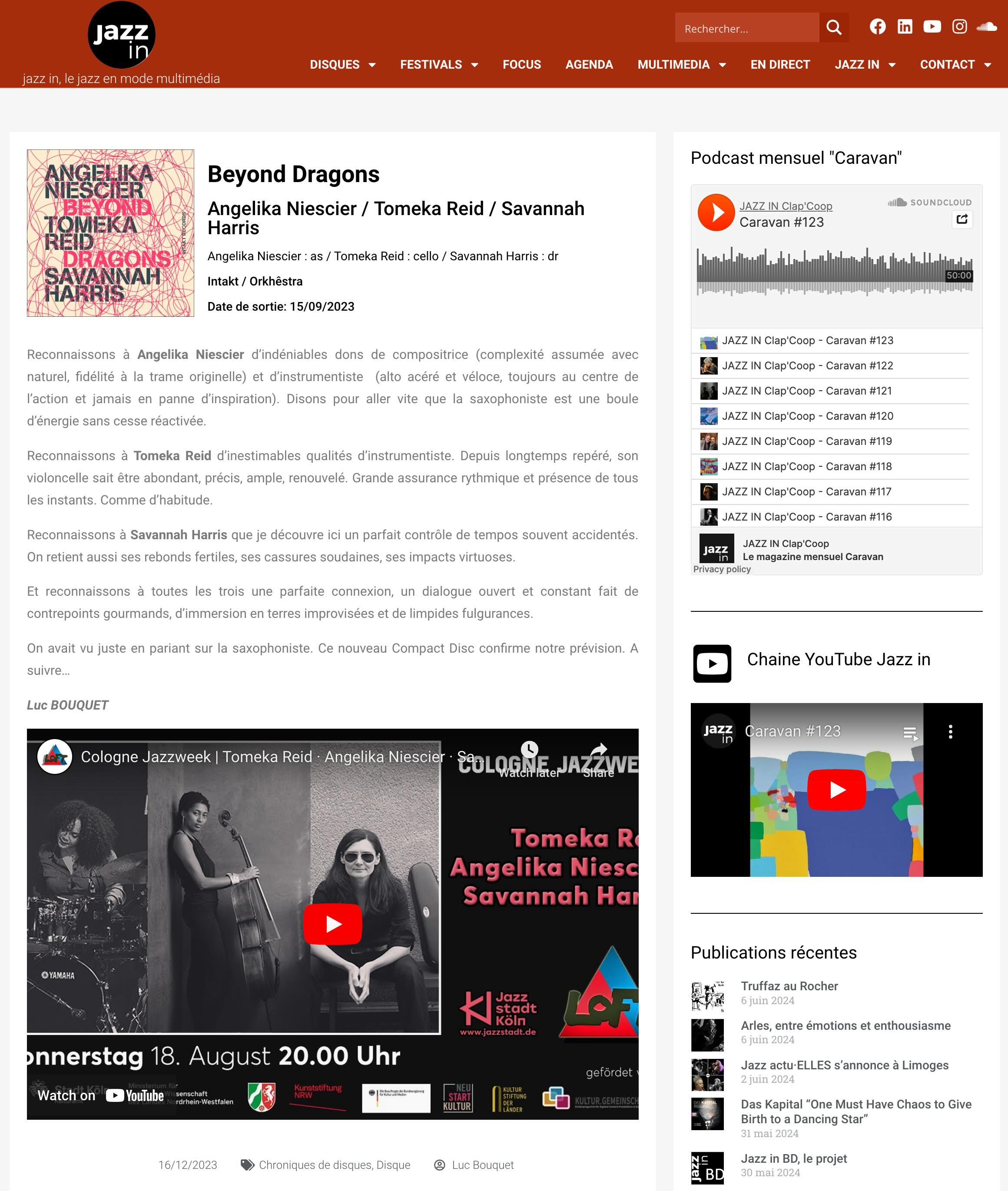 Reconnaissons à Angelika Niescier d’indéniables dons de compositrice (complexité assumée avec naturel, fidélité à la trame originelle) et d’instrumentiste  (alto acéré et véloce, toujours au centre de l’action et jamais en panne d’inspiration). Disons pour aller vite que la saxophoniste est une boule d’énergie sans cesse réactivée.