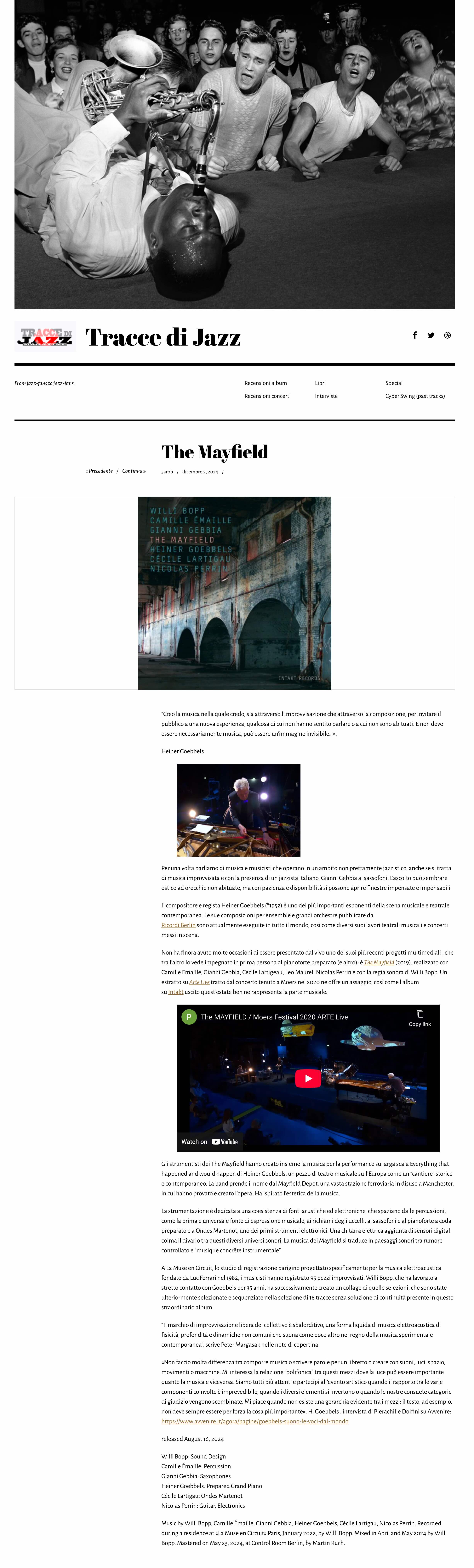 Per una volta parliamo di musica e musicisti che operano in un ambito non prettamente jazzistico, anche se si tratta di musica improvvisata e con la presenza di un jazzista italiano, Gianni Gebbia ai sassofoni. L’ascolto può sembrare ostico ad orecchie non abituate, ma con pazienza e disponibilità si possono aprire finestre impensate e impensabili.

							Il compositore e regista Heiner Goebbels (*1952) è uno dei più importanti esponenti della scena musicale e teatrale contemporanea. Le sue composizioni per ensemble e grandi orchestre pubblicate da 
							Ricordi Berlin sono attualmente eseguite in tutto il mondo, così come diversi suoi lavori teatrali musicali e concerti messi in scena.