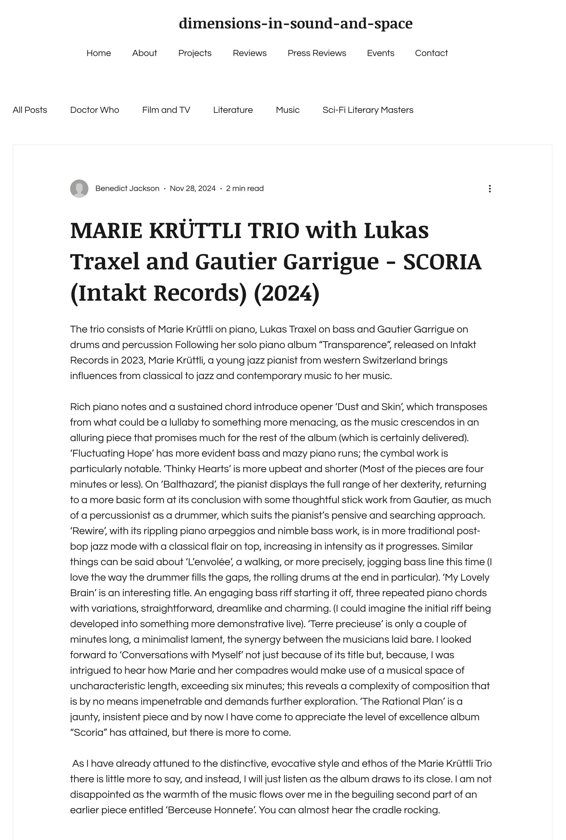 The trio consists of Marie Krüttli on piano, Lukas Traxel on bass and Gautier Garrigue on drums and percussion Following her solo piano album “Transparence”, released on Intakt Records in 2023, Marie Krüttli, a young jazz pianist from western Switzerland brings influences from classical to jazz and contemporary music to her music.