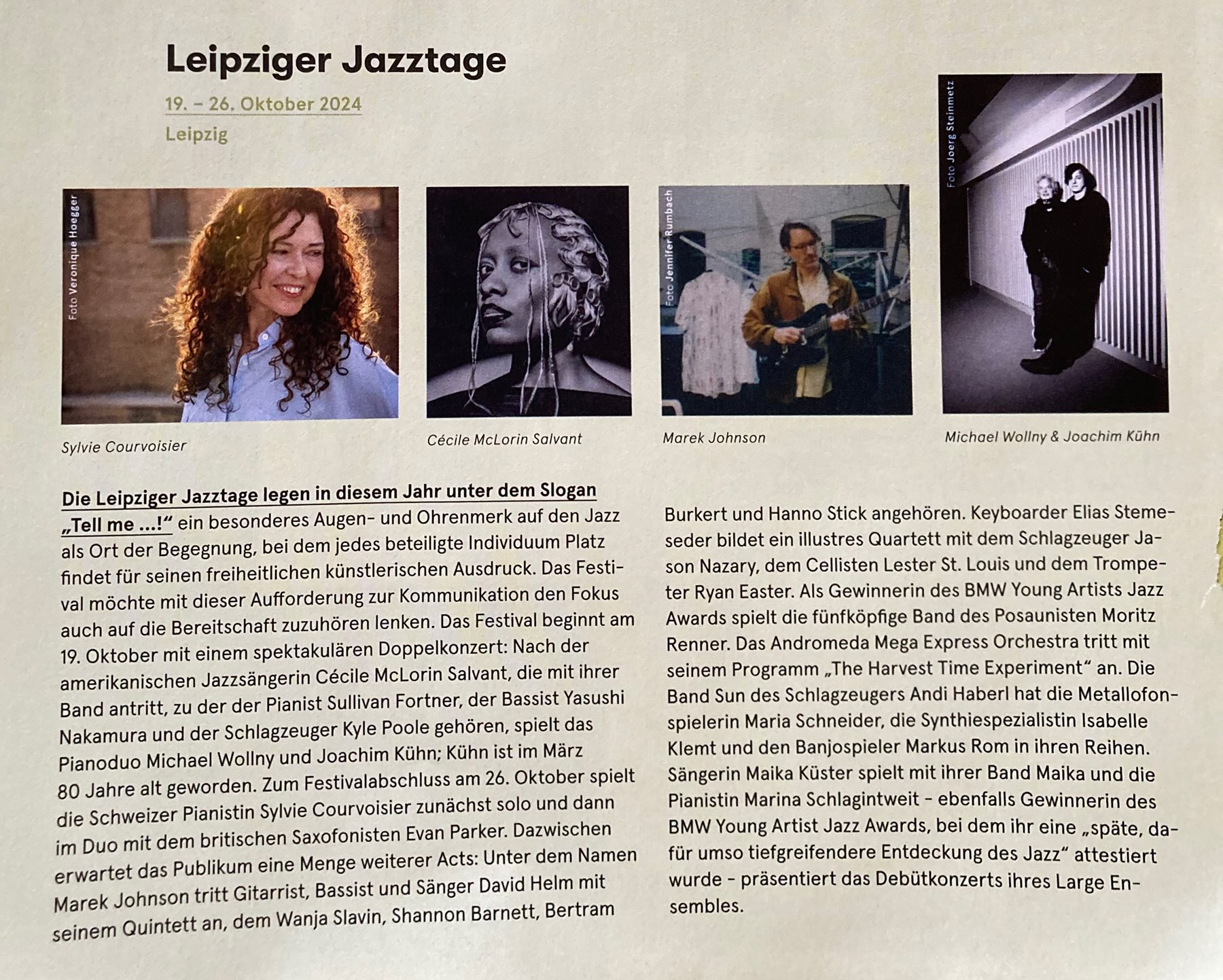 Die Leipziger Jazztage legen in diesem Jahr unter dem Slogan Tell me ...!